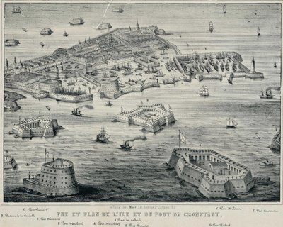 岛屿和克朗施塔特港口的视图和计划，c。 1850年 作者 不明