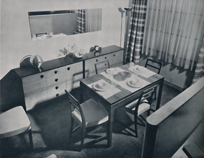 吉尔伯特·罗德（Gilbert Rohde）设计的起居餐厅中的风景，1936年 作者 不明