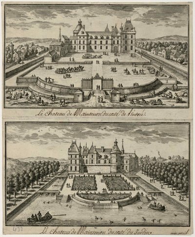 从入口处和花园可以看到美德城堡（Châteaude Maintenon），十七世纪。 作者 不明