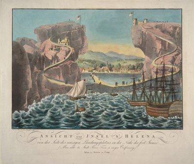 从詹姆斯堡附近着陆点的侧面看圣赫勒拿岛的景色，1815年 作者 不明