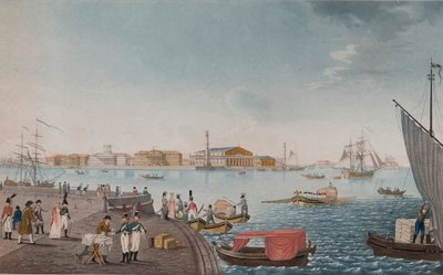 1800年代初期，涅瓦河和圣彼得堡的证券交易所的景色 作者 不明