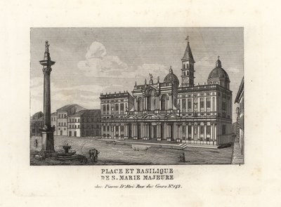 Piazza e Basilica di Santa Maria Maggiore、广场和圣玛丽少校教堂及其玛丽安柱的景色，罗马 作者 不明