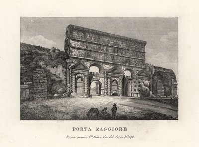 Porta Maggiore 门与渡槽、大门或 Porta Prenestina 的景色，位于罗马 Aurelian Wall 作者 不明