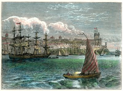 从港口，多米尼加共和国，圣多明哥市的风景，大约1880年 作者 不明