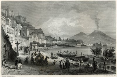 法国记者和旅行家路易-埃诺（1824-1900）的《地中海》一书中，19世纪那不勒斯的港口和城市景观。 作者 不明