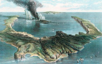 圣托里尼岛的火山喷发中，1866年 作者 不明