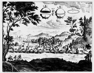冯·格里克斯（Von Guerickes）演示气压强度，1672年 作者 不明
