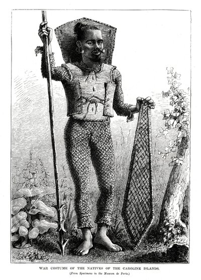 1877年，太平洋中部加罗林群岛的土著人的战争服装 作者 不明