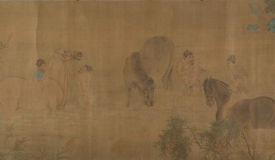 在河里洗马，日期为1309年。 作者 不明