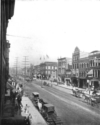 美国明尼苏达州明尼阿波利斯华盛顿大道，c1900。 作者 不明