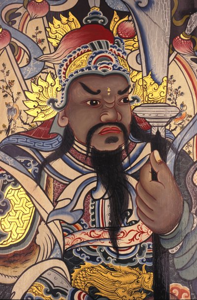 Wat Pho buddhist temple guardian painted on door Bangkok Thailande 作者 不明