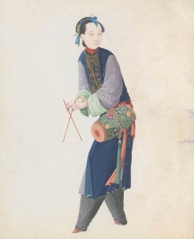 音乐家打鼓的水彩画，18世纪末。 作者 不明