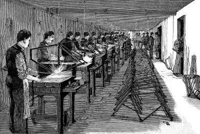 1900年在一家美国工厂焊接自行车车架 作者 不明