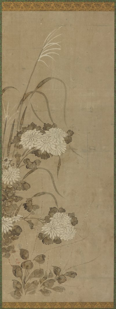 白菊花和草，江户时期，1615-1868。 作者 不明
