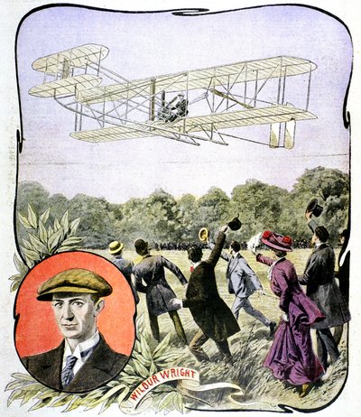 威尔伯·赖特（Wilbur Wrights）于1908年在法国勒芒附近的Hanaudieres赛道上首次在欧洲飞行 作者 不明