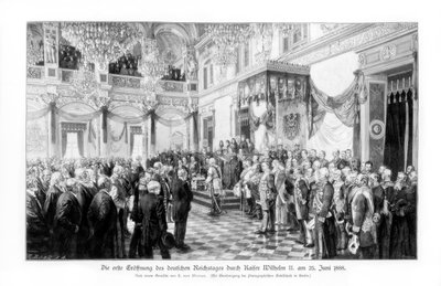 威廉二世和大臣们于1888年6月25日在德国国会大厦开幕，1900年6月25日 作者 不明
