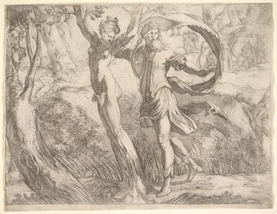 威尔顿相册，作品集10a：Priapus和Lotis，ca。 1530-50。 作者 不明