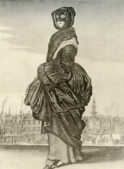 冬季-英国妇女的户外冬装，查理一世统治时期，c1620-1640，1937年 作者 不明