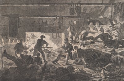 营地的冬季宿舍--小屋的内部 哈珀周刊》，第七卷，1863年1月24日。 作者 不明