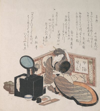 正在整理头发的女人，19世纪。 作者 不明