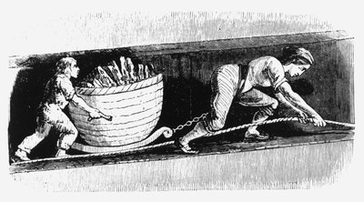 兰开夏郡，博尔顿，女人和男孩正在画一个装有3-4英担煤炭的洞穴，1848年 作者 不明
