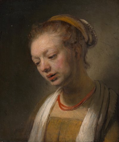 有一条红色项链的少妇，加州。 1645。 作者 不明