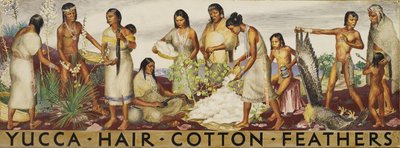 玉兰花，头发，棉花，羽毛壁画研究，约1933-1943年。 作者 不明