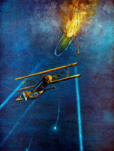 齐柏林飞艇在轰炸突袭期间于1916年在恩菲尔德附近的Cuffley被击落 作者 不明