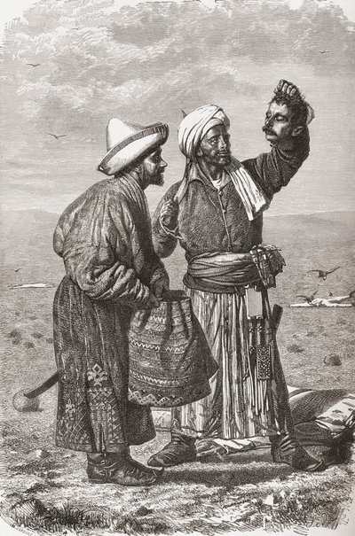 一名阿富汗士兵手持被击败的敌人的头部，来自“手中的世界”的插图，由高查德和查尔斯巴伯特（d.1922）刻，于1878年出版 作者 未知未知