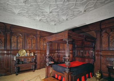 带有镶嵌装饰的床，1593年，来自Corbet Castle，Shrewsbury，镶板从Sizergh Castle，坎布里亚郡 作者 未知未知