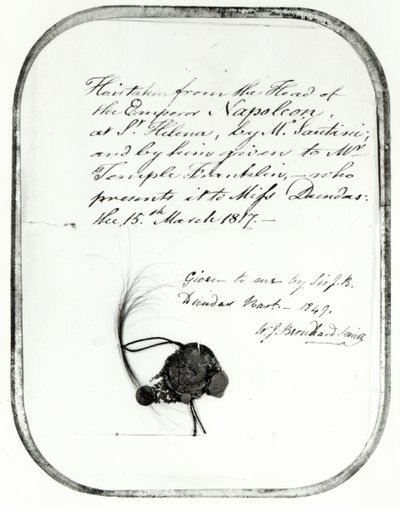 由Giovanni Natale Santini从拿破仑皇帝头上剪下的头发，由他送给William Temple Franklin，1816年（头发） 作者 未知未知