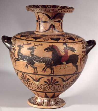 Hydria，狩猎场景，古希腊，黑色的伊特鲁里亚 - 爱奥尼亚时期，公元前540  -  530年（陶器） 作者 未知未知