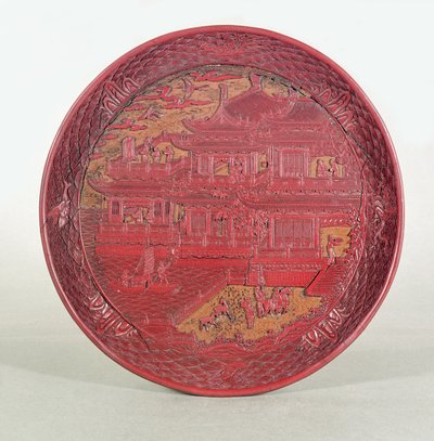 雕刻的漆器，描绘了唐太子的兰亭，1489年 作者 未知未知