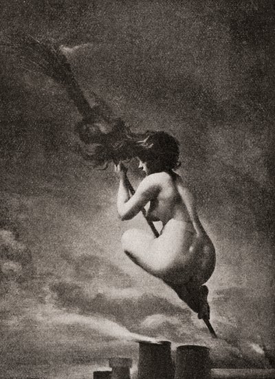 在LR Falero的作品之后，她的扫帚上的女巫。从1909年出版的Eduard Fuchs的“从中世纪到现在的图解道德史”。 作者 Unbekannt Unbekannt