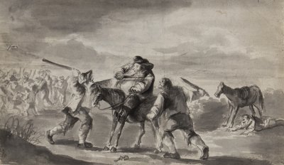 旅行者殴打，可能是塞缪尔巴特勒的Hudibras，1790年（笔，笔和墨水在纸上） 作者 未知未知