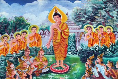 20151029, 老挝万象市:Wat Inpeng 佛教寺庙。描绘释迦牟尼佛生命故事的绘画 作者 不明