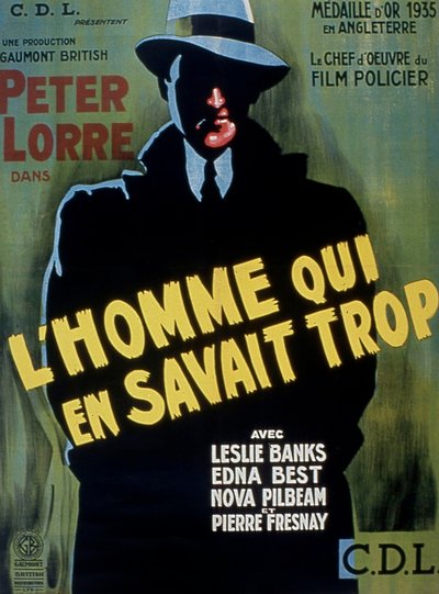 AlFredhitchCock与Peter Lorre 1934年拍摄的电影《THE MAN WHO KAWAN TOO MECH》海报。 作者 不明