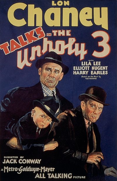 1925年，托德-布朗宁与朗-切尼合作的电影《邪恶三人组》的宣传片。 作者 不明