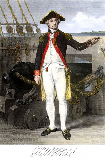 美国海军：约翰-保罗-琼斯（1747-1791 年），水手，美利坚合众国独立战争的英雄。带签名的彩色雕刻。 作者 未知艺术家