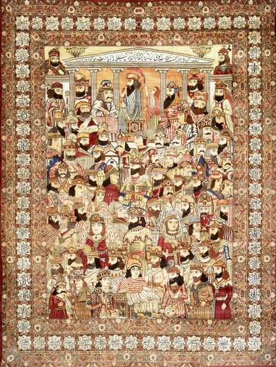 一张古老的Kirman Masha“ ir地毯，描绘了从加穆尔（Gayumars）到萨桑人（Sassanians）的波斯国王的行列， 作者 不明