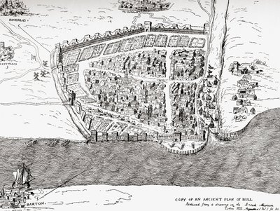 Ancient plan of Kingston upon Hull, East Riding of Yorkshire, England, from Picturesque History of Yorkshire, published c.1900 作者 不明