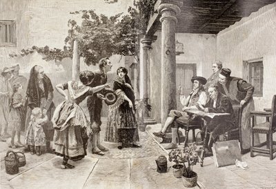 Ante el Alcalde (Before the Mayor), after a painting by Spanish artist Julio Worms, from 