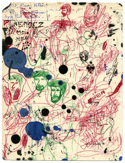 布满污渍和涂鸦的记事本，1960 年左右（绘画） 作者 未知艺术家
