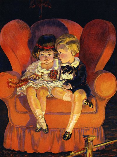 坐在扶手椅上的男孩和女孩 1923 年。 作者 未知艺术家