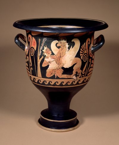 Campanian 红色数字 bell krater 装饰有与大型狮鹫战斗中的 arimasp，公元前 340 年（陶器） 作者 不明