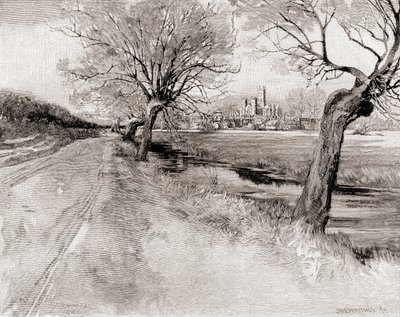 坎特伯雷大教堂，从西南方向看，日落时分，来自《世纪杂志》，1887年出版（雕刻）。 作者 不明