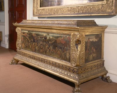 Cassone，绘有描绘法尔萨利亚之战的画板，来自佛罗伦萨画派庞培和凯撒的历史 作者 不明