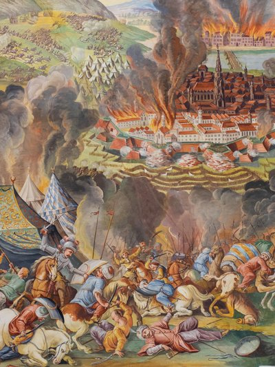 圣凯瑟琳教堂侧廊的天花板壁画，1683 年维也纳退役，哈布斯堡王朝陵墓，奥地利施蒂里亚州格拉茨，欧洲（照片） 作者 Unbekannter Künstler