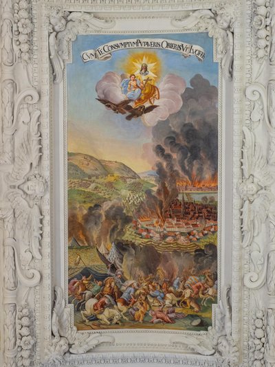 圣凯瑟琳教堂侧过道的天花板壁画，1683 年维也纳退役，哈布斯堡王朝陵墓，格拉茨，施蒂里亚州，奥地利，欧洲（照片） 作者 Unbekannter Künstler