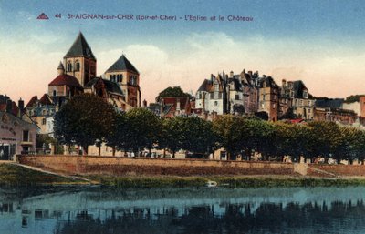 中心，Loir et Cher (41)，Saint-Aignan-sur-Cher（Saint-Aignan-sur-Cher）：城市与教堂和城堡的景色 - 19 世纪至 20 世纪末的明信片 作者 不明